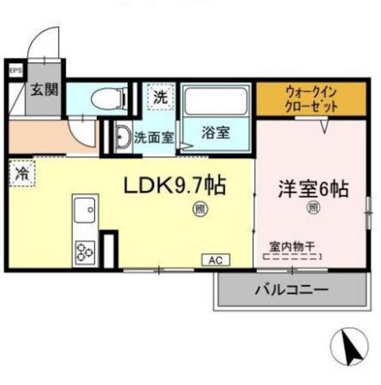 ノクターン I棟(1LDK/2階)の間取り写真