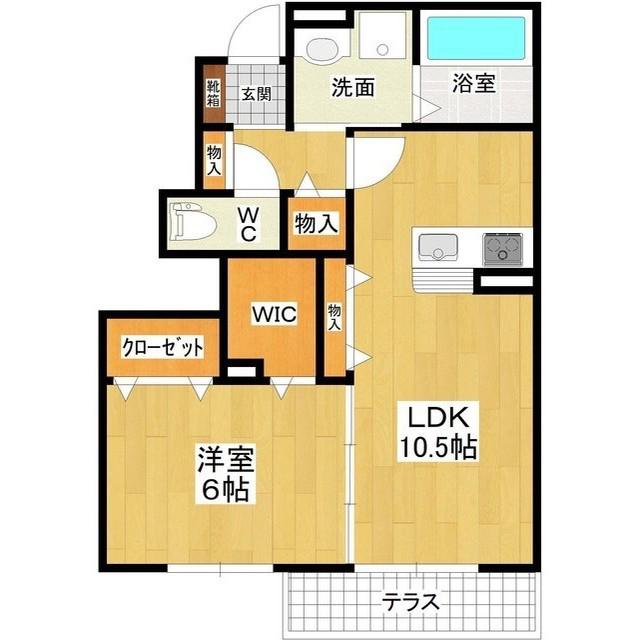 アビタシオン プリュネ II(1LDK/1階)の間取り写真