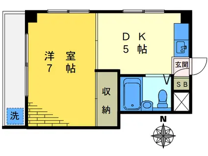 岡宜ビル(1DK/3階)の間取り写真