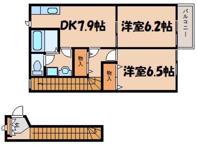 スウィートウィッラ(2DK/2階)の間取り写真