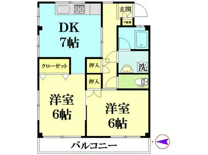 秋山ハイツ(2DK/3階)の間取り写真