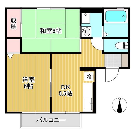 カーサ・アルビオンC(2DK/2階)の間取り写真