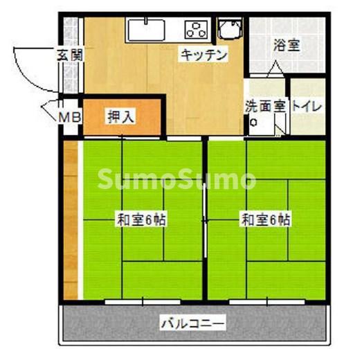 ケントハウス(2K/2階)の間取り写真
