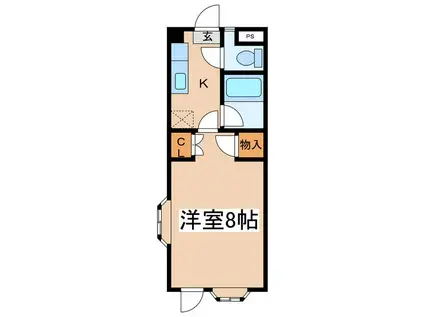 ドミール緑が丘(1K/1階)の間取り写真