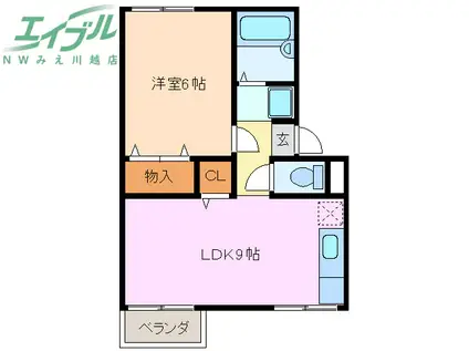 エスポワールあさひ(1LDK/1階)の間取り写真