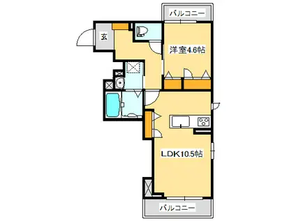 ベレオ長町(1LDK/2階)の間取り写真