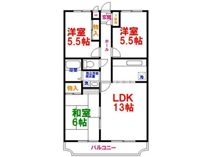 立川リムエール(3LDK/3階)の間取り写真