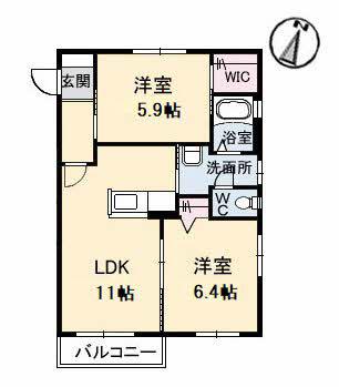 メゾンスカイヒルズ Q棟(2LDK/2階)の間取り写真