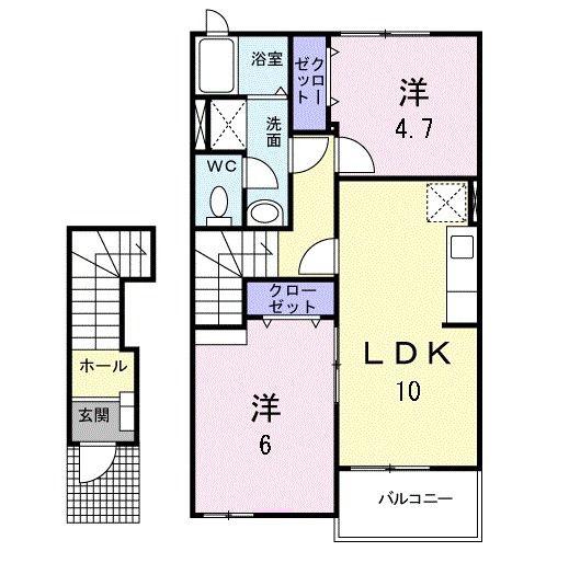 パーミイ・ヒル参番館(2LDK/2階)の間取り写真