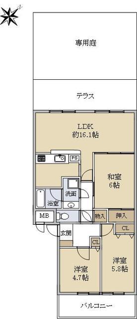 ローレルコート丹那ハイツ セ・コリン館(3LDK/1階)の間取り写真