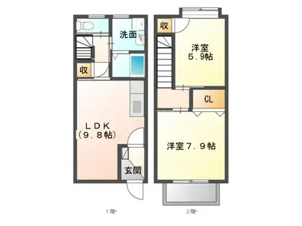 ティファナノース(2DK/1階)の間取り写真