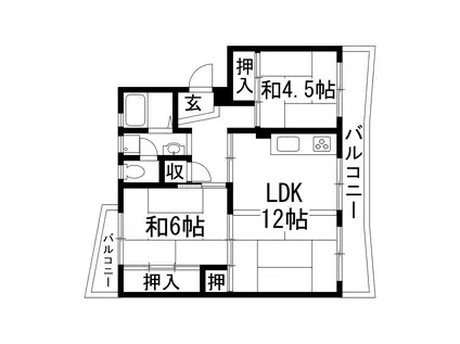 中山五月台15号棟(2LDK/5階)の間取り写真