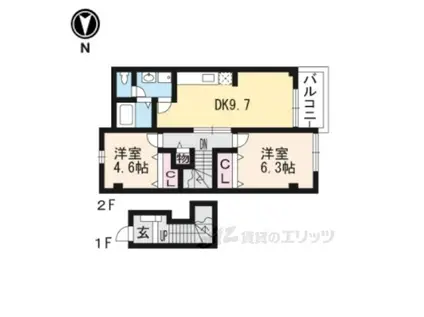 ソレアード小野A(2LDK/2階)の間取り写真