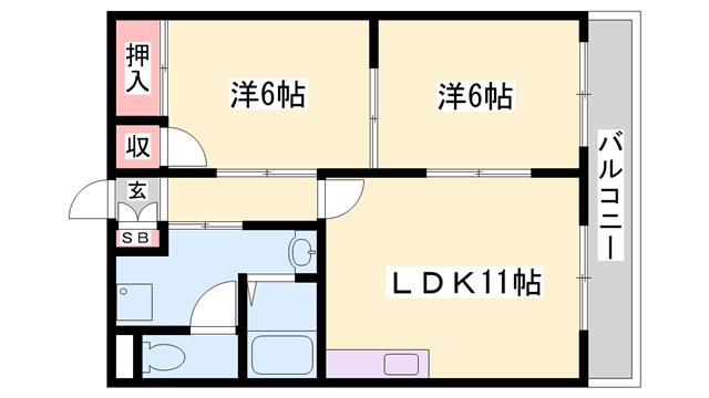 アルコ・ラ・カーサ町坪(2LDK/3階)の間取り写真