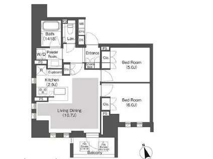 BELLE VUE 千代田飯田橋(2LDK/7階)の間取り写真