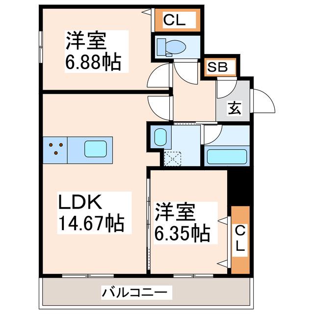 シャーメゾン健軍イースト(2LDK/1階)の間取り写真