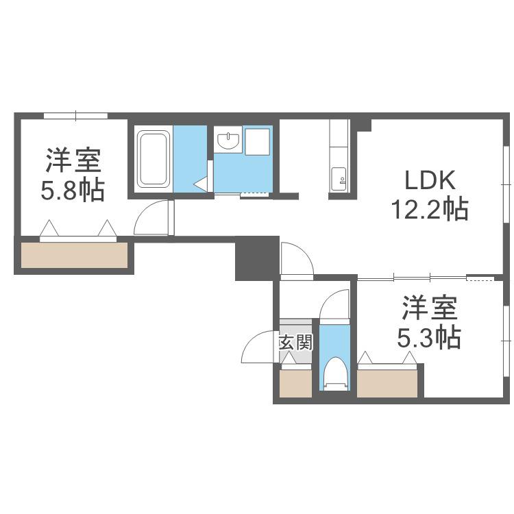 フローリス(2LDK/1階)の間取り写真