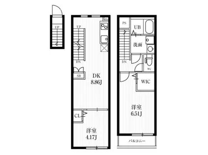 ミハス浦和(2DK/2階)の間取り写真