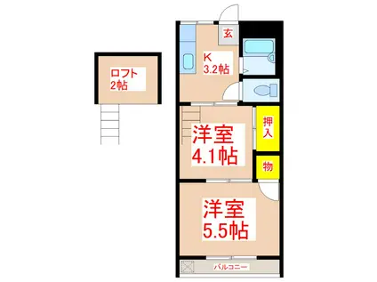 ツィンズ川原(2K/2階)の間取り写真