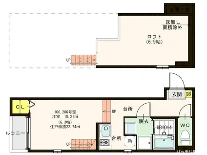 ハーモニーテラス大楠(1K/1階)の間取り写真