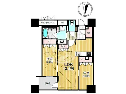プレミストタワー靭本町(2LDK/27階)の間取り写真
