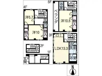 テラスハウス花の木(3LDK/5階)の間取り写真