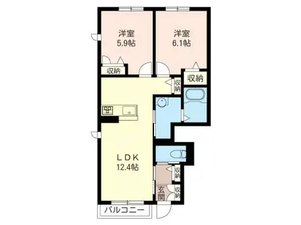 プルメリア(2LDK/1階)の間取り写真