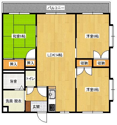 ワールドハイツ(3LDK/3階)の間取り写真