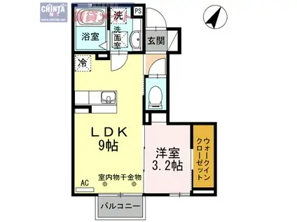 グレイスアベニュー緑ヶ丘 A棟(1LDK/1階)の間取り写真