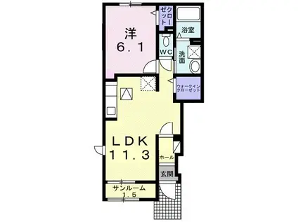 JR山陰本線 大田市駅 徒歩15分 2階建 築5年(1LDK/1階)の間取り写真