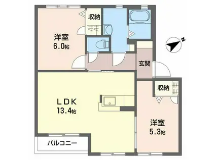 ラ・パルテール原尾島(2LDK/2階)の間取り写真