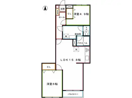 パークサイド国分寺(2LDK/1階)の間取り写真