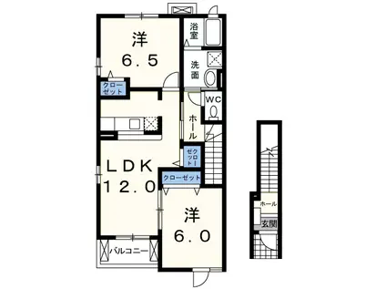 グリンデル (2LDK/2階)の間取り写真