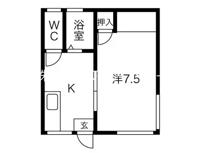 アーバンレークII(1K/1階)の間取り写真