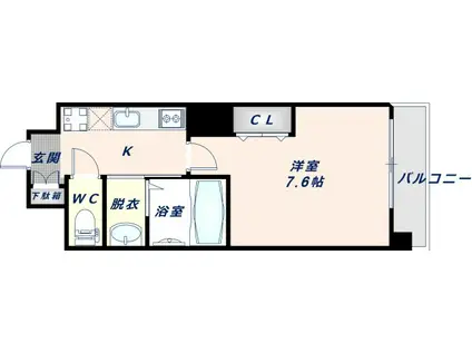 LUXE玉造II(1K/13階)の間取り写真