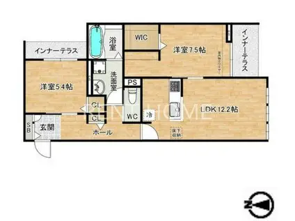 レジデンス東中浜(2LDK/1階)の間取り写真