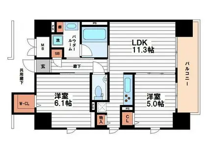 ル・セル上町台(2LDK/2階)の間取り写真