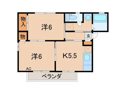 ボヌール笹谷A(2K/2階)の間取り写真