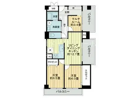 日商岩井今泉マンション(2LDK/7階)の間取り写真