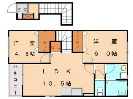 プラークティコII(2LDK/2階)の間取り写真