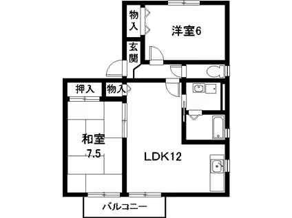 ベルデュール歌里(2LDK/2階)の間取り写真