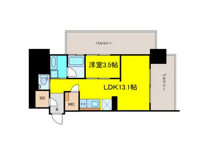 ベネチア天満橋(1LDK/6階)の間取り写真