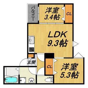 LECOCON蟹江(2LDK/1階)の間取り写真