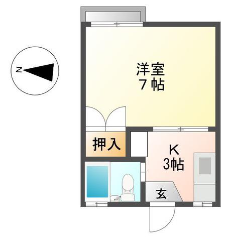 ミラベル燈明田C(1K/2階)の間取り写真