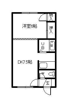 サンハイツ2(1DK/2階)の間取り写真