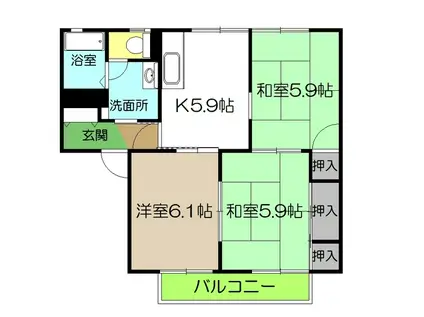 クレセント・トウヨウ A棟(3K/2階)の間取り写真