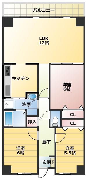 PHOENIX COURT 交野I(3LDK/2階)の間取り写真