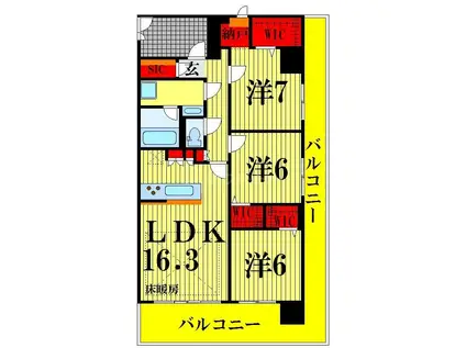 ロイヤルパークス新田(3LDK/9階)の間取り写真