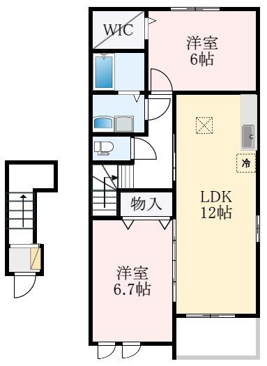 ラフレシールメゾン宮崎III(1LDK/2階)の間取り写真