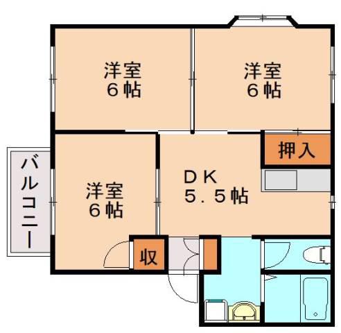ドミール鳥井A(3DK/1階)の間取り写真